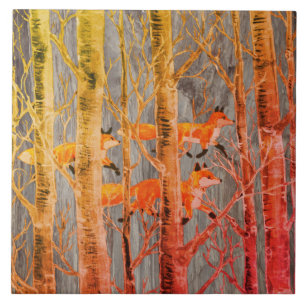 Copper Fox Woods on Gray Stone Autumn Batik Look Ceramic Tile