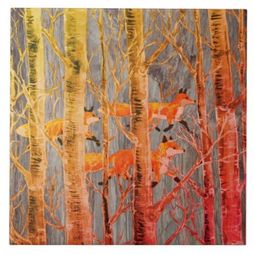 Copper Fox Woods on Gray Stone Autumn Batik Look Ceramic Tile
