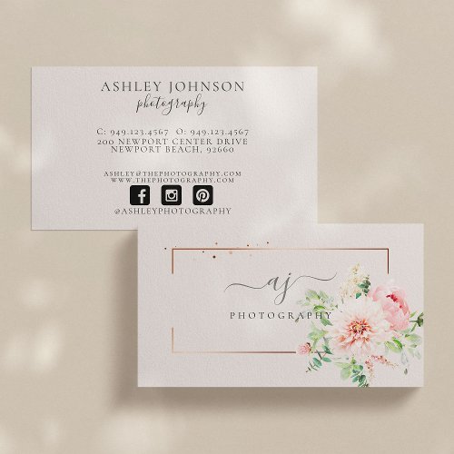 Copper Frame Blush Pink Floral Handwritten Script Business Card