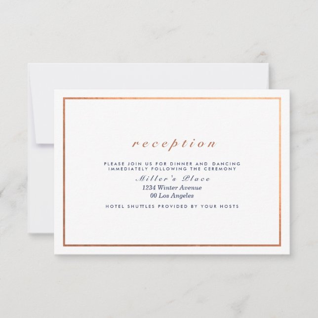 Copper Frame on White Wedding Reception Invitation (Front)