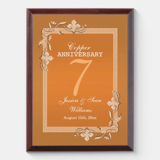  Copper Gem & Glitter 7th Wedding Anniversary     Award Plaque (Vertical)