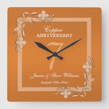Copper Gem & Glitter 7th Wedding Anniversary   Square Wall Clock by shm_graphics at Zazzle