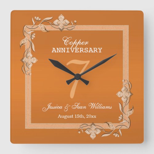  Copper Gem &amp; Glitter 7th Wedding Anniversary   Square Wall Clock