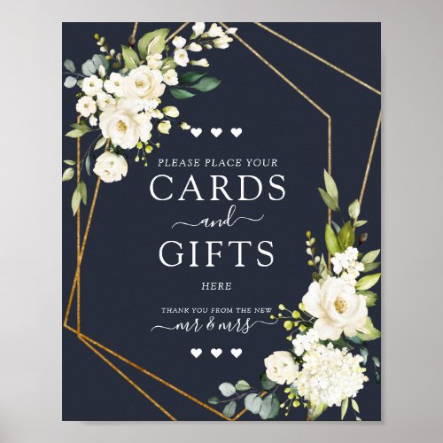 Copper Geometric Blue White Floral Cards  Gifts Poster