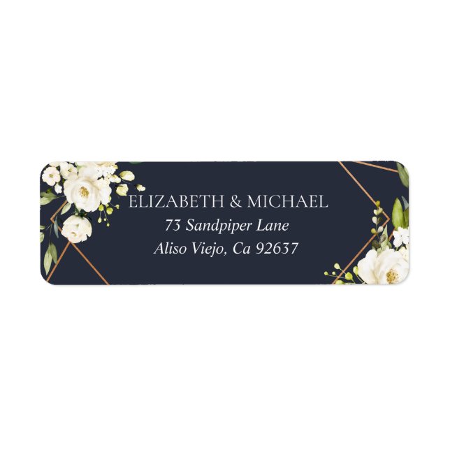 Copper Geometric Blue White Floral Return Address Label (Front)