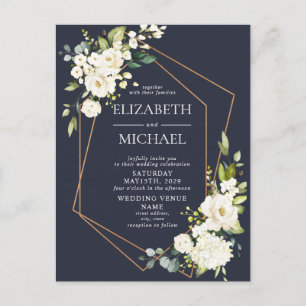 Copper Geometric Blue White Floral Wedding Announcement Postcard