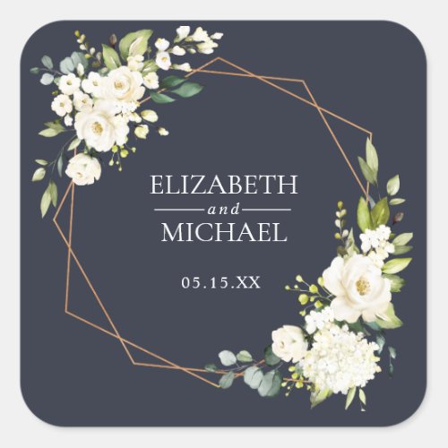 Copper Geometric Blue White Floral Wedding Sticker