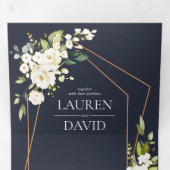 Copper Geometric Blue White Floral  Wedding Tri-Fold Invitation (Inside First)