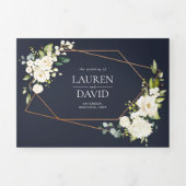 Copper Geometric Blue White Floral  Wedding Tri-Fold Invitation (Cover)