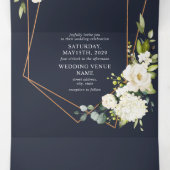 Copper Geometric Blue White Floral  Wedding Tri-Fold Invitation (Inside Middle)