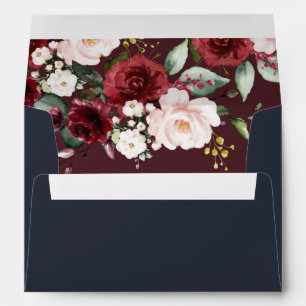 Copper Geometric Burgundy Blue Floral Wedding Envelope