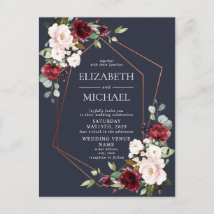 Copper Geometric Burgundy Blue Postcard Wedding