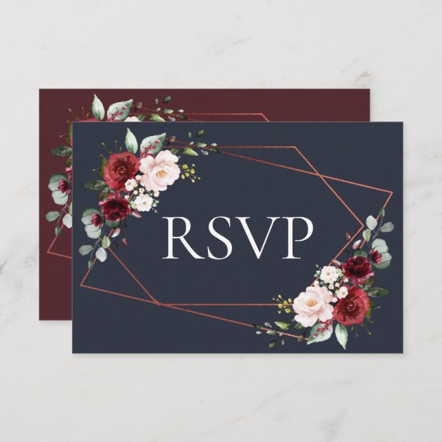 Copper Geometric Burgundy Blue RSVP (Front/Back)