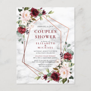Copper Geometric Burgundy Marble Couples Shower Announcement Postcard