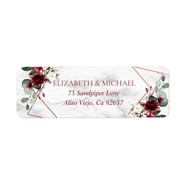 Copper Geometric Burgundy Marble Return Address Label (Front)