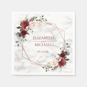 Copper Geometric Burgundy Marble Wedding Napkin