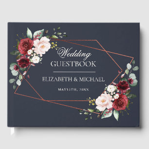 Copper Geometric Burgundy Navy Elegant Wedding Guest Book