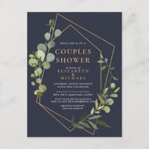 Copper Geometric Eucalyptus Blue Couples Shower Announcement Postcard