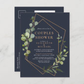 Copper Geometric Eucalyptus Blue Couples Shower Announcement Postcard (Front/Back)