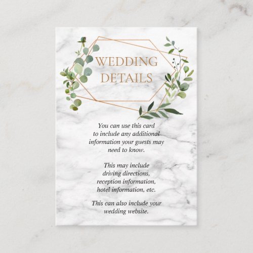 Copper Geometric Eucalyptus Marble Wedding Details Enclosure Card