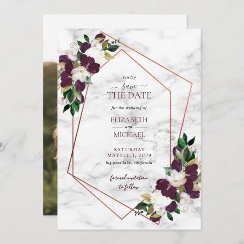 Copper Geometric Marble Burgundy Save the Date