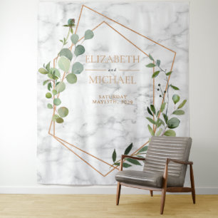 Copper Geometric Marble Eucalyptus Elegant Wedding Tapestry