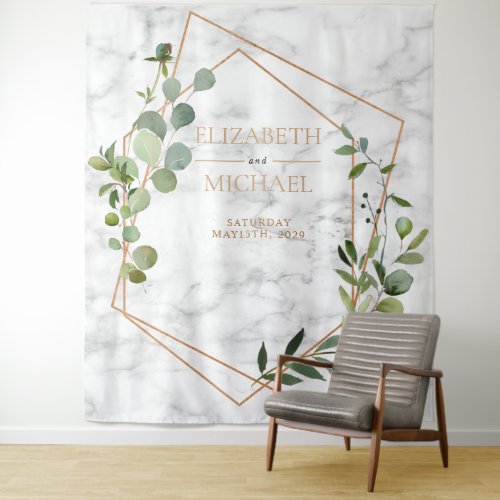 Copper Geometric Marble Eucalyptus Elegant Wedding Tapestry