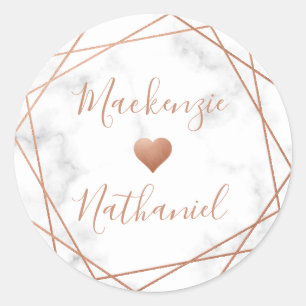 Copper Geometric Marble Heart Custom Names Wedding Classic Round Sticker