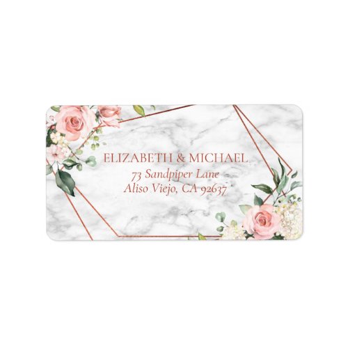 Copper Geometric Marble Pink Floral Address Label