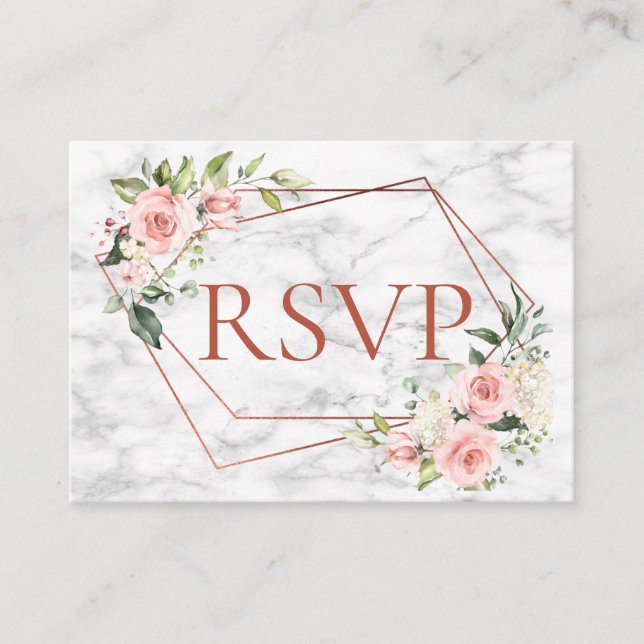 Copper Geometric Marble Pink Floral RSVP Enclosure Card (Front)
