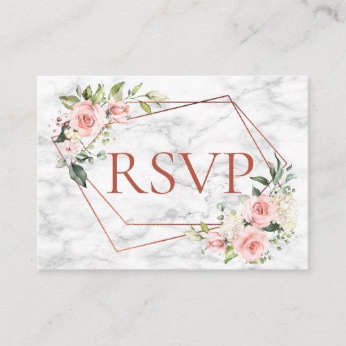 Copper Geometric Marble Pink Floral RSVP Enclosure Card