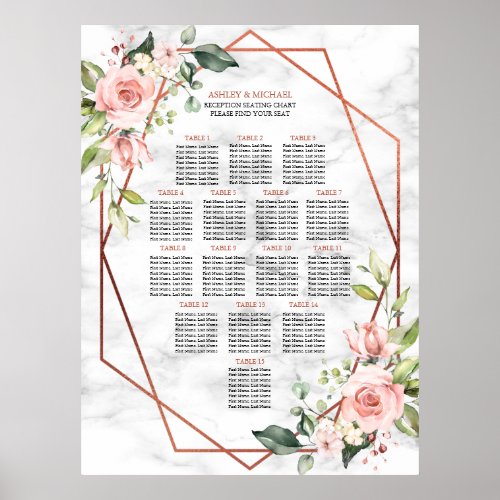 Copper Geometric Marble Pink Floral Seating Poster