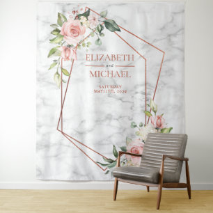 COPPER GEOMETRIC MARBLE PINK FLORAL TAPESTRY