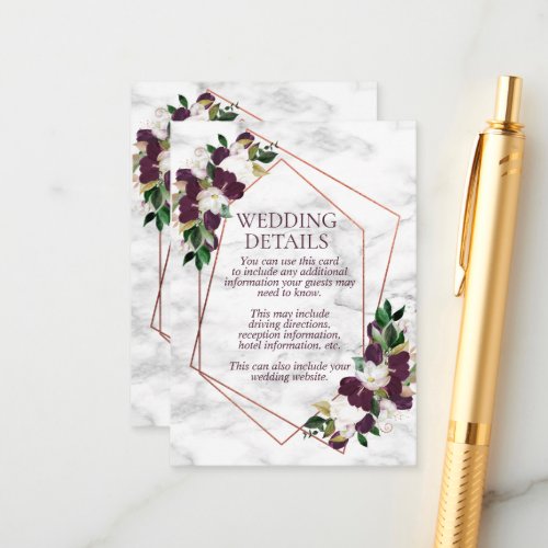 Copper Geometric Marble Purple Wedding Enclosure Card