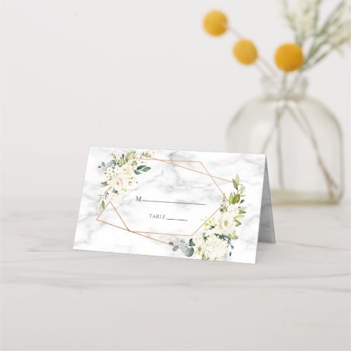 Copper Geometric Marble White Floral Wedding Place Card