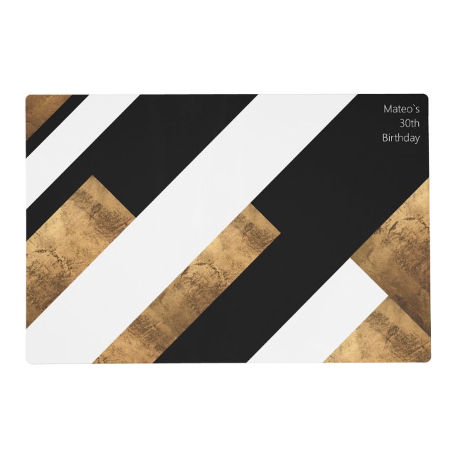 Copper Geometric Metal Chic Monogrammed Placemat (Front)