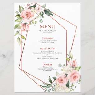 Copper Geometric Peach Pink Floral Menu