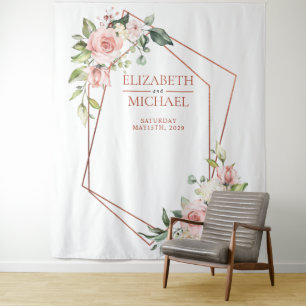 Copper Geometric Peach Pink Floral Tapestry
