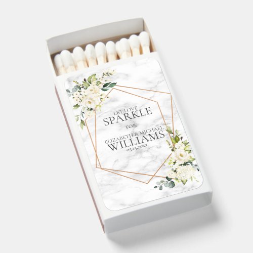 Copper Geometric White Floral Let love Sparkle Matchboxes