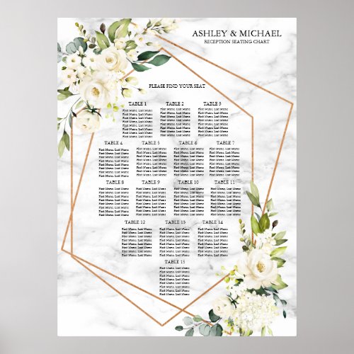 Copper Geometric White Floral Marble Seating Poster