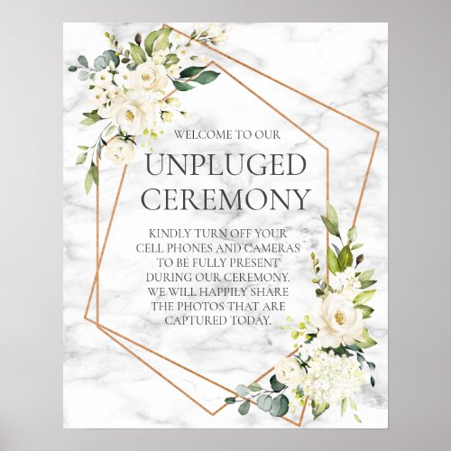 Copper Geometric White Floral Marble Unplugged Poster