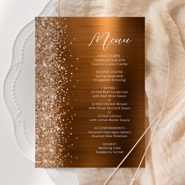 Copper Glam Glitter Script Wedding Menu (Creator Uploaded)