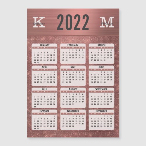 Copper Glam Monogram Name 2022 Calendar Magnet