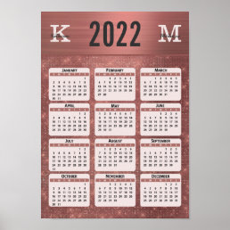 Copper Glam Monogram Name Chic 2022 Wall Calendar Poster