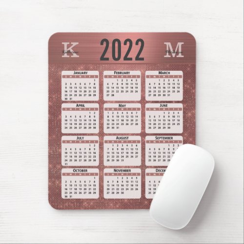 Copper Glam Sparkle Monogram Name 2022 Calendar Mouse Pad