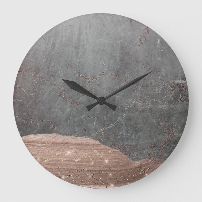 Copper Glamor Stripes on Gray Marble Large Clock (Front)