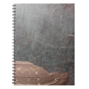 Copper Glamour Stripes on Gray Marble Notebook