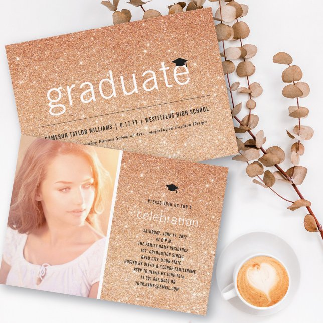 Copper Glitter Graduate Simple Graduation Party Invitation (Creator Uploaded)