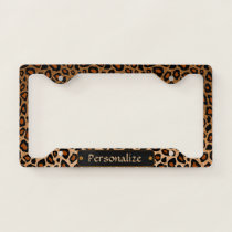 Copper Glitter Leopard Skin Pattern License Plate Frame