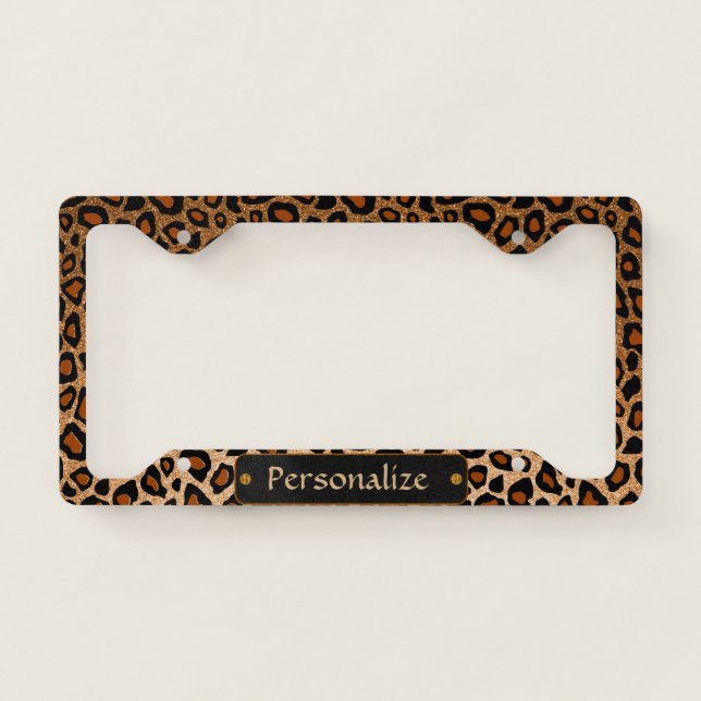 Copper Glitter Leopard Skin Pattern License Plate Frame (Front)